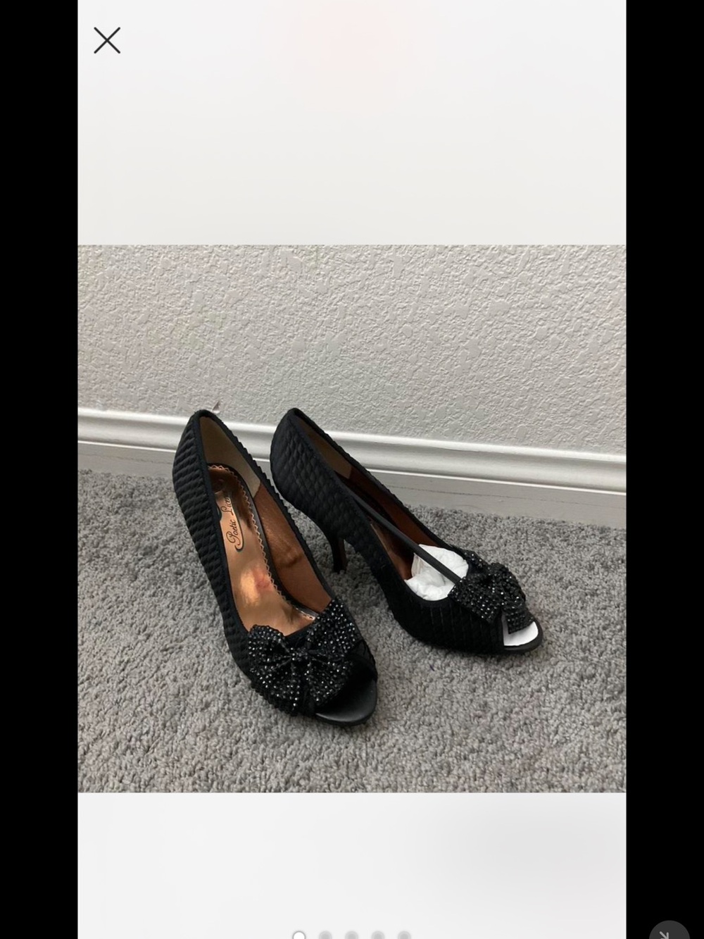 Black Beaded Peep-Toe Bow Heels - Women Shoes